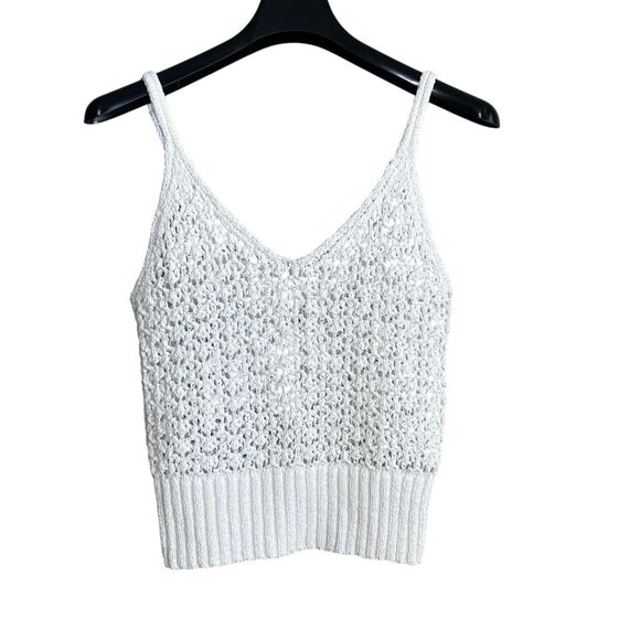 J. Crew Crochet Tank Top Womens Medium White Pointelle Knit Boho Beachy New - Picture 1 of 8